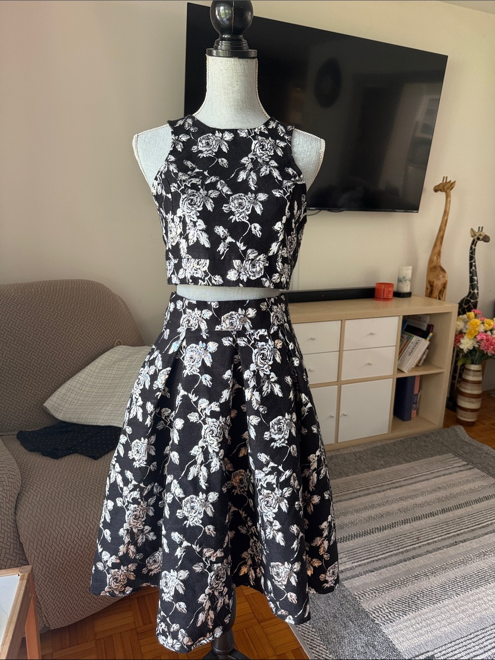 Black & White Floral Two-Piece Dress Set